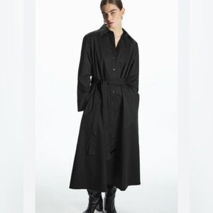 COS Black‎ Button Down Shirt Dress Aline Belt Cotton Capsule Closet Basic
